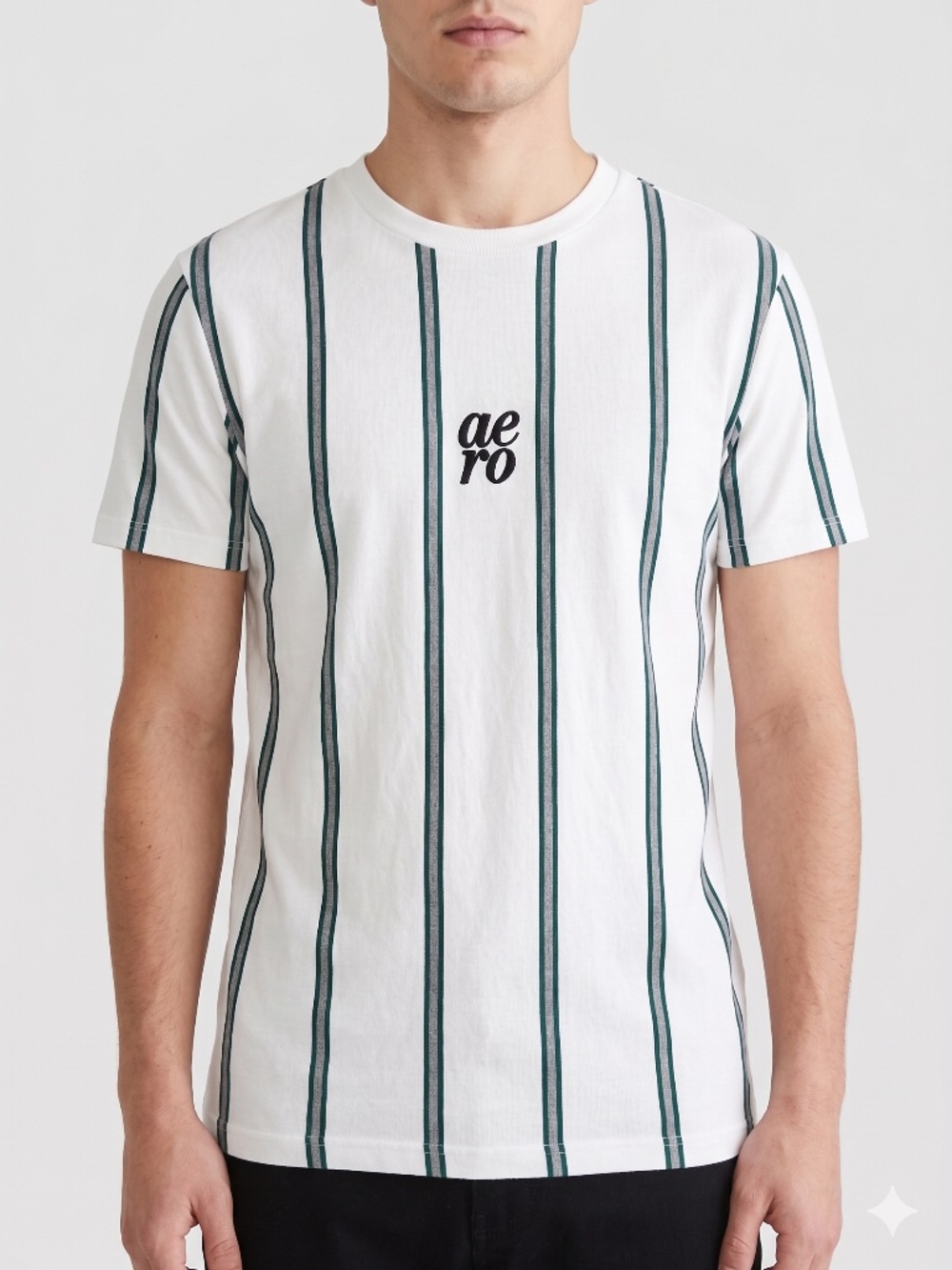 AEROPOSTALE MEN'S SMALL S T-SHIRT WHITE & GREEN VERTICAL STRIPES Embroidered